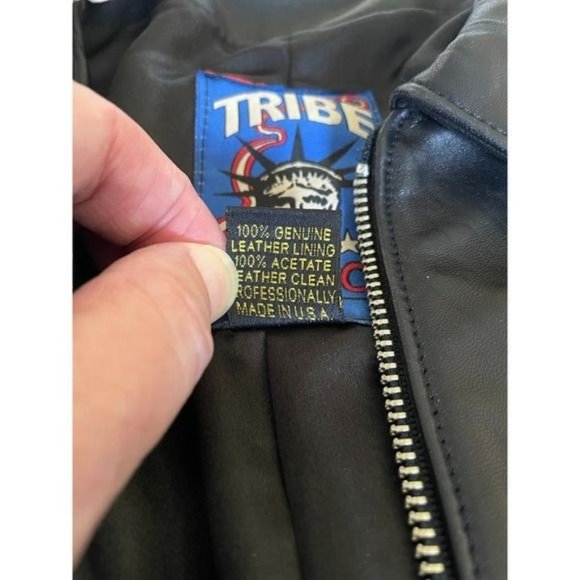 Tribe America Mens Moto Jacket Coat Leather Iron Cross Black Sz 48 Live To Ride - Picture 9 of 13